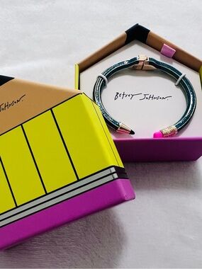 NWT Betsey Johnson Back to School Teal Pencil Hinged Bangle Bracelet